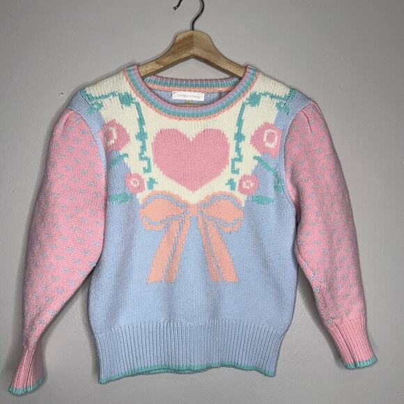 Loveshackfancy Emani Crewneck Sweater Fairy Forest Pink/Blue Size Small - Picture 2 of 8